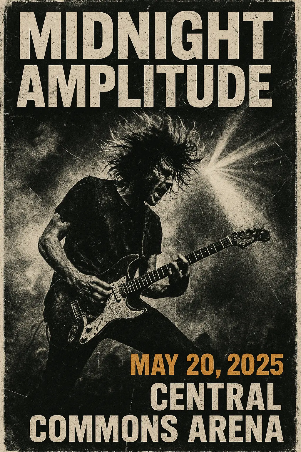 Rock Band Poster template with vinyl record and crossed guitars