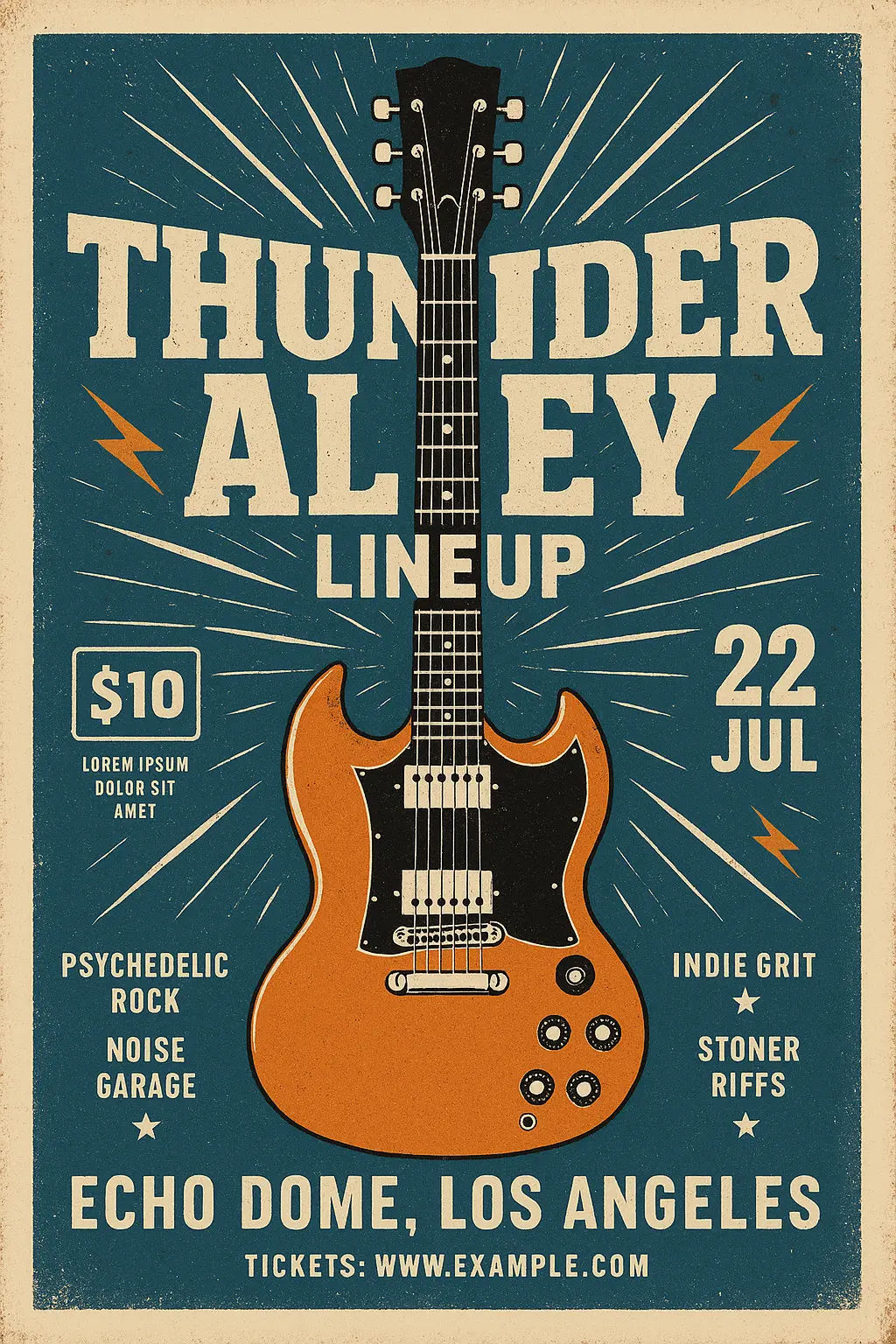 Indie rock Band Poster template with guitar and event details