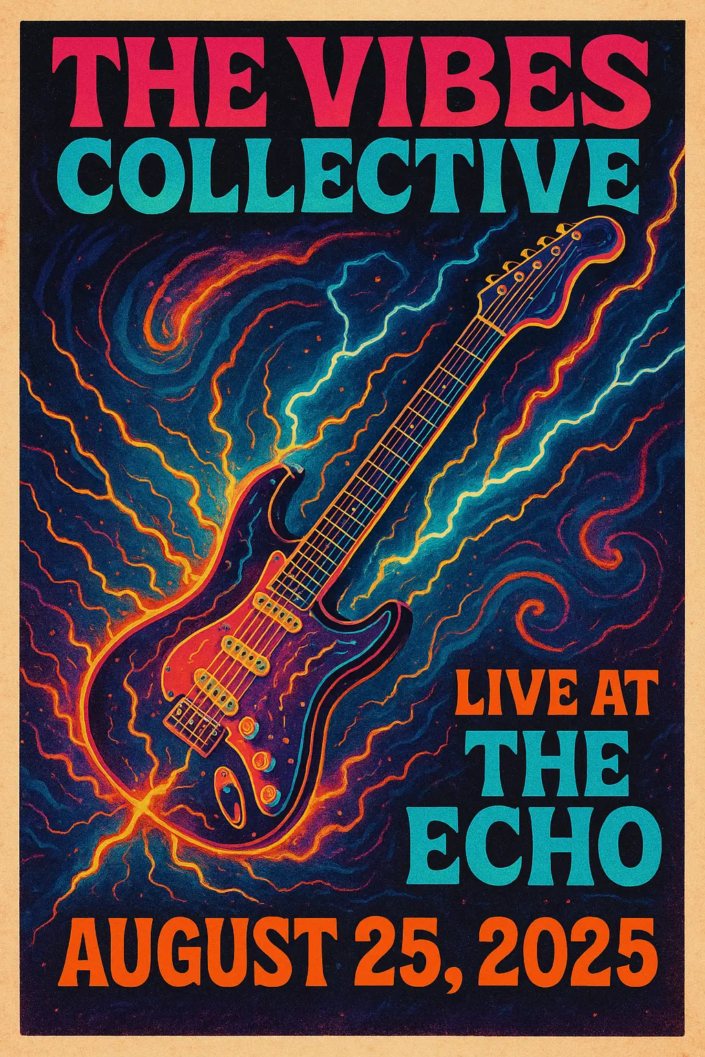 Band Poster template with dynamic band portrait and neon glow accents
