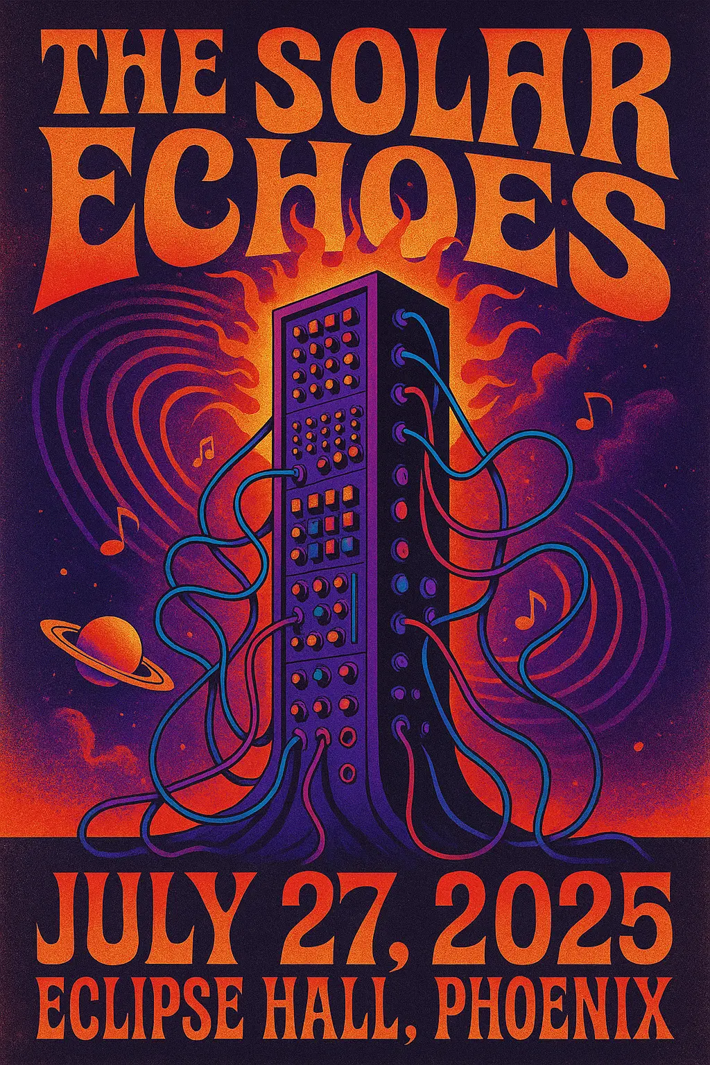 Retro Band Poster template with flaming guitars and bold layout