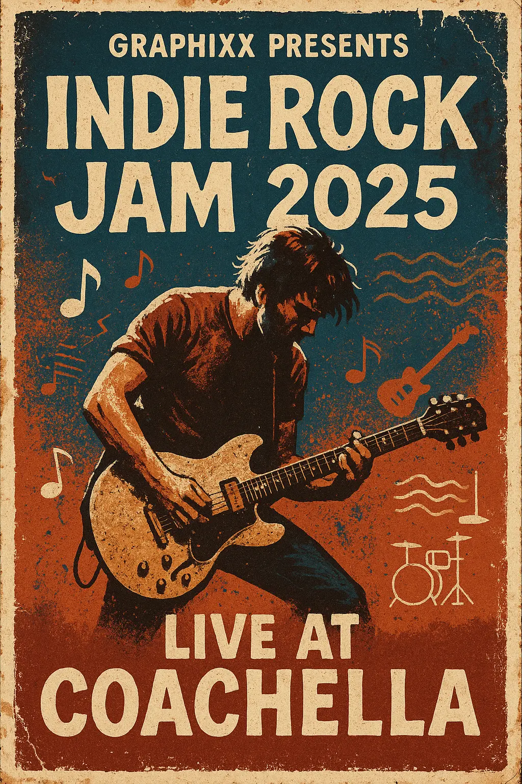 Band Poster template with moonlit wolf and psychedelic colors