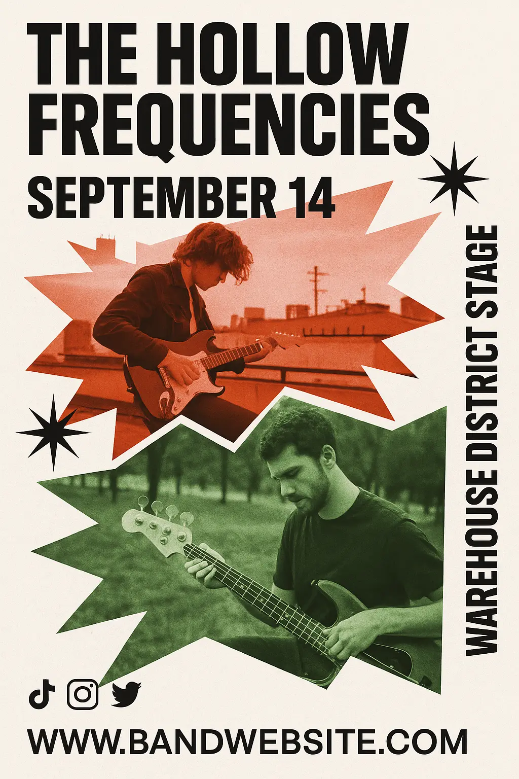 Retro grunge Band Poster template with electric punk energy