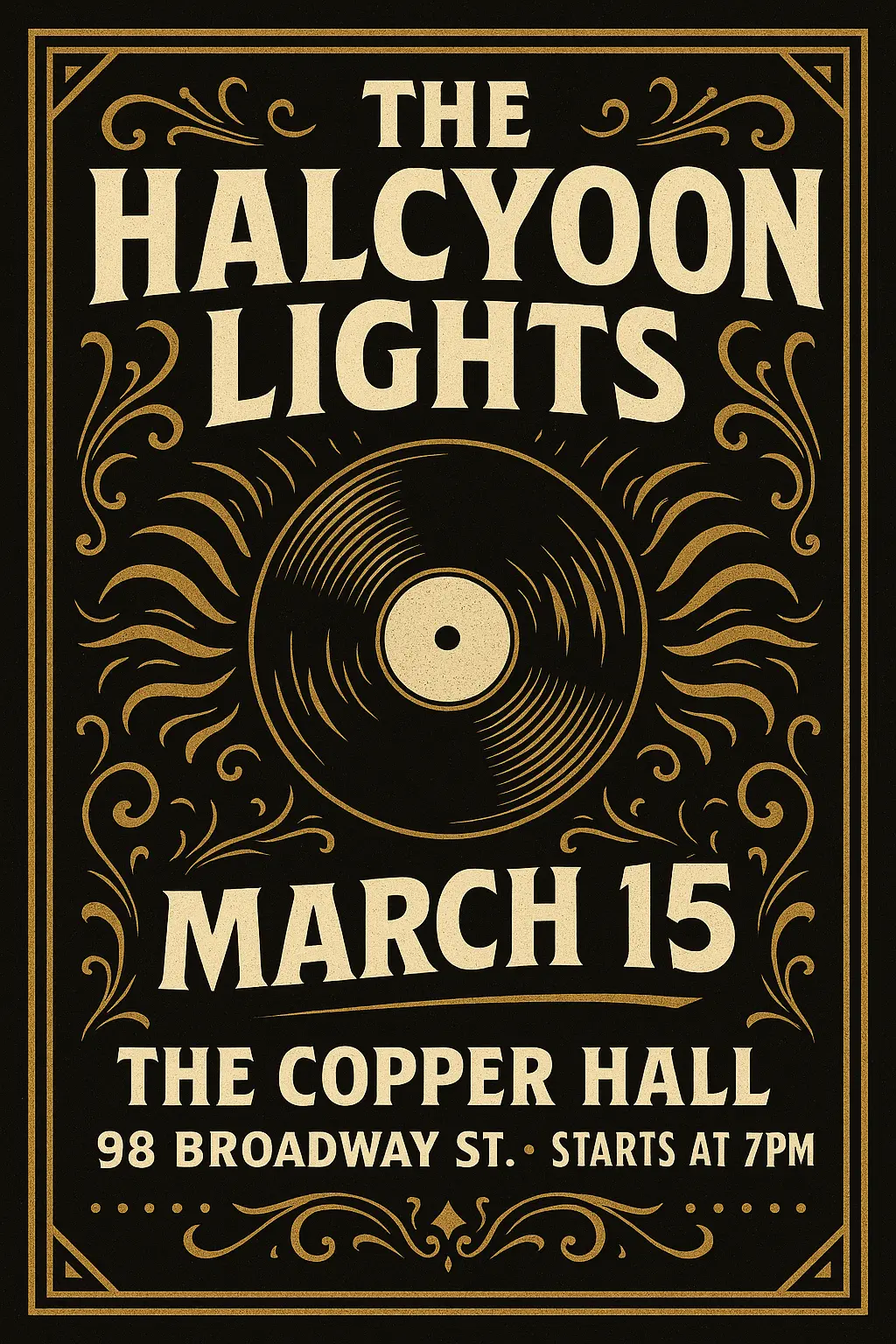 Rock Band Poster template featuring a stylized guitar and vinyl record