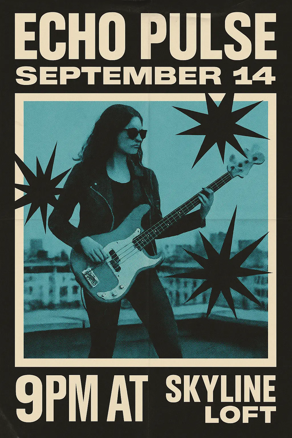 Grungy Band Poster template with guitar and punk textures