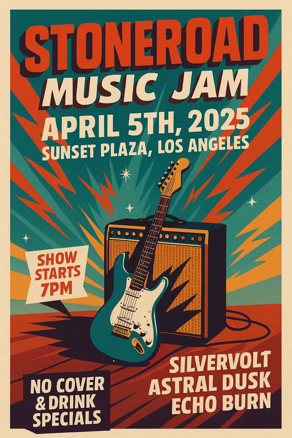 High-energy garage rock Band Poster template with bold silhouettes