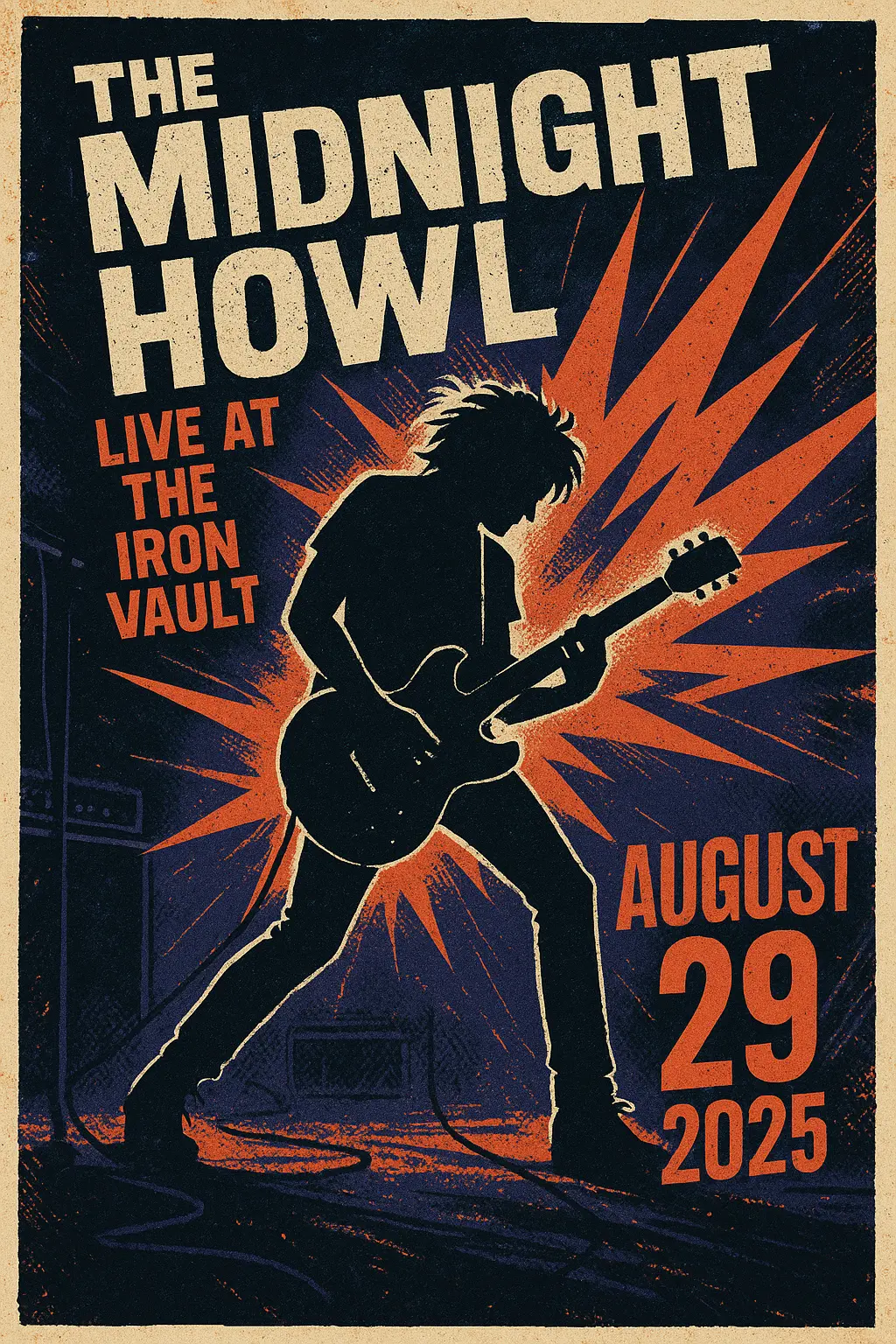 Grunge-style Band Poster template with guitarist and bold graphics