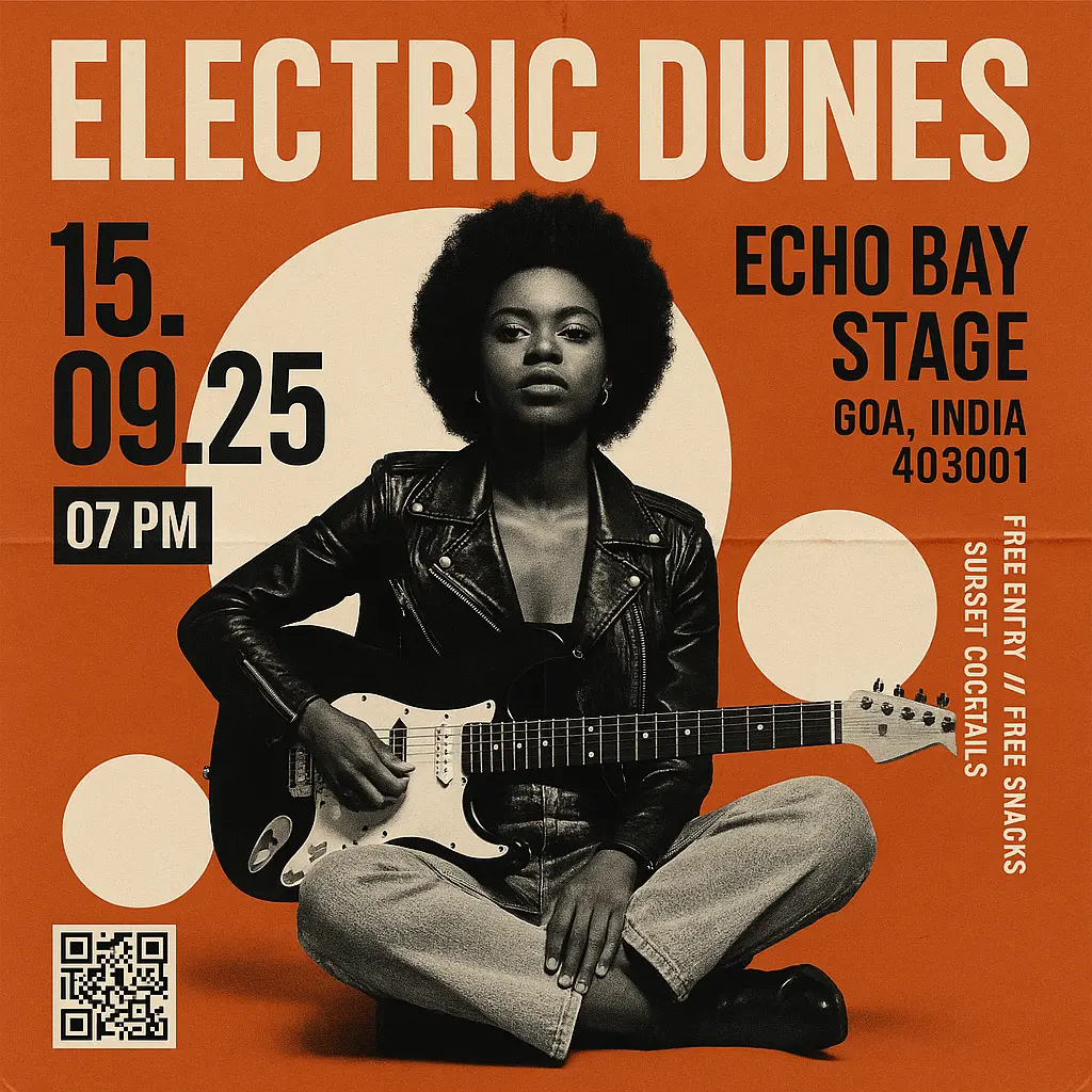 Retro glitch Band Poster template with skeletal guitarist