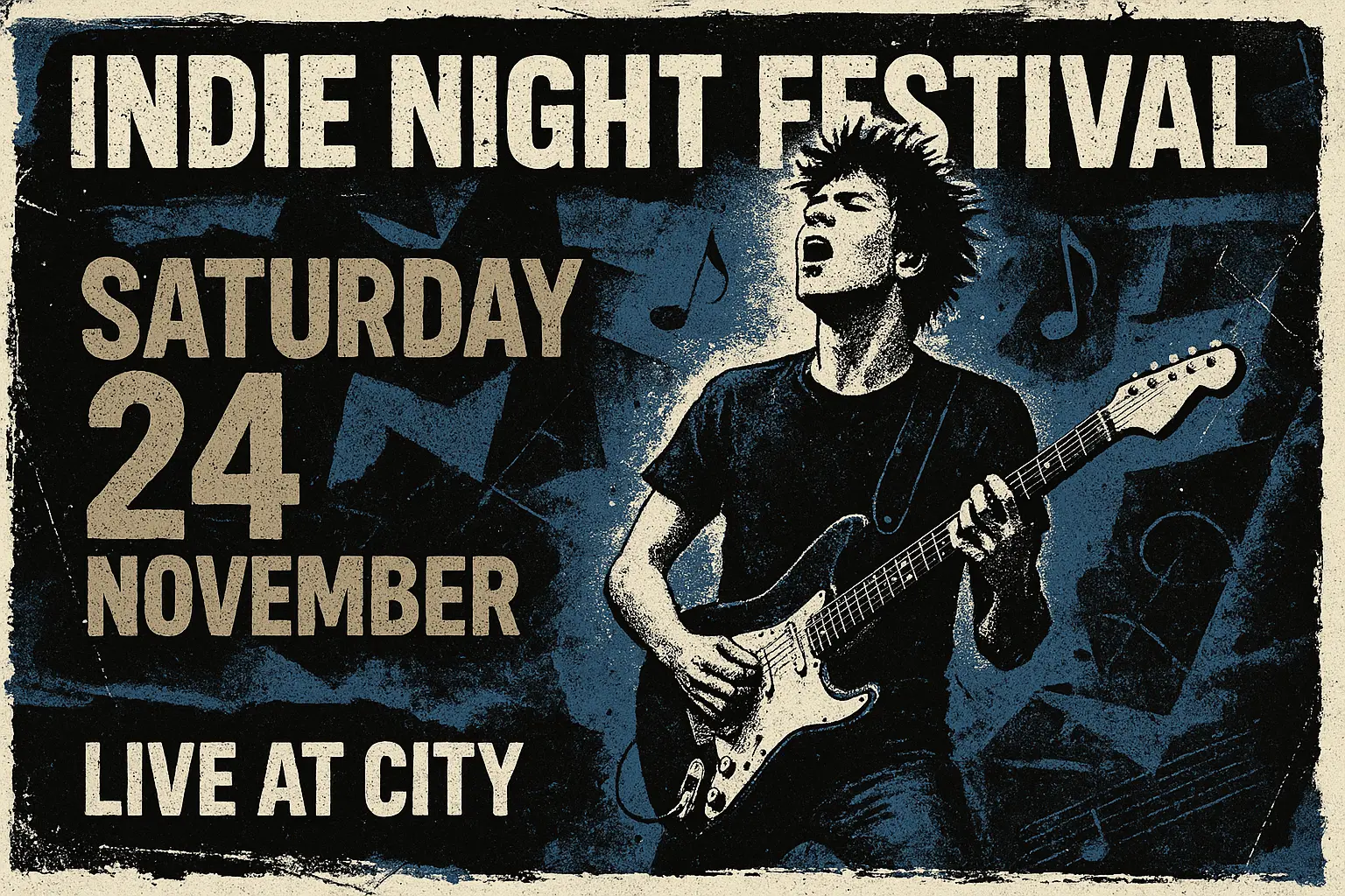 Band Poster template with a guitar and event details