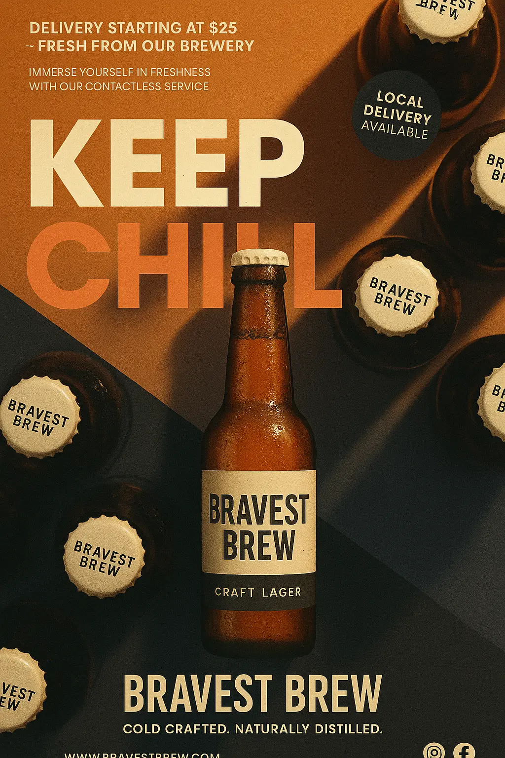 Beer Poster template with modern minimalist lager bottle layout