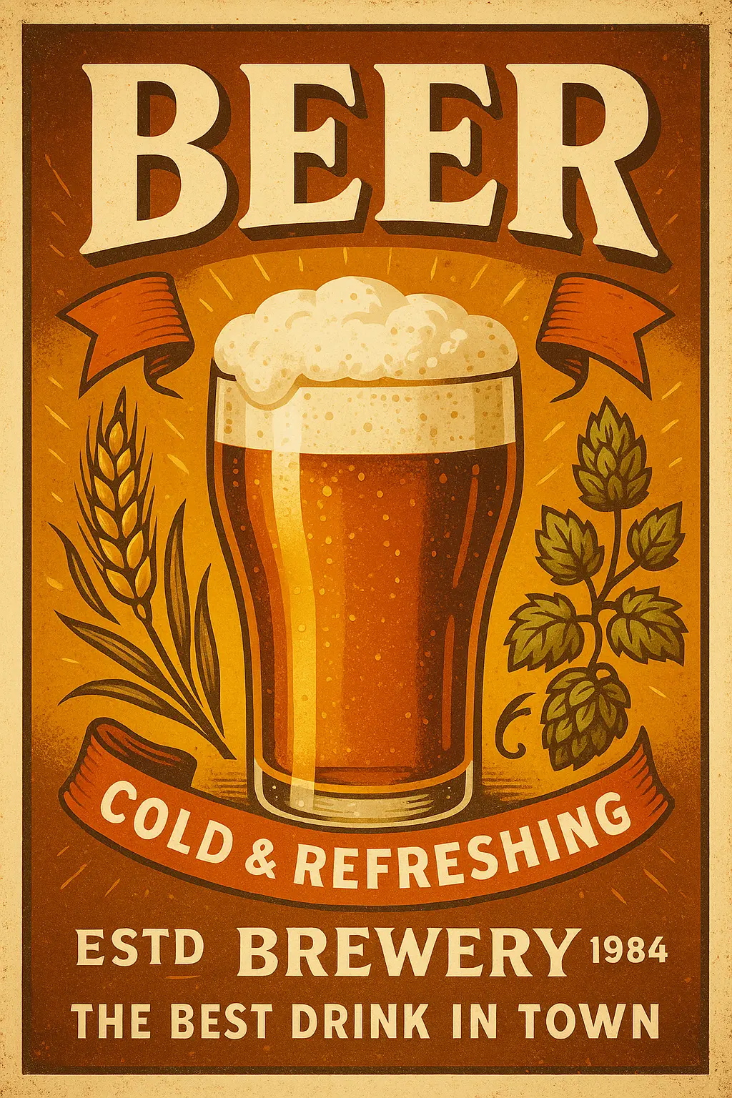 Beer Poster template featuring a frothy pint with retro typography