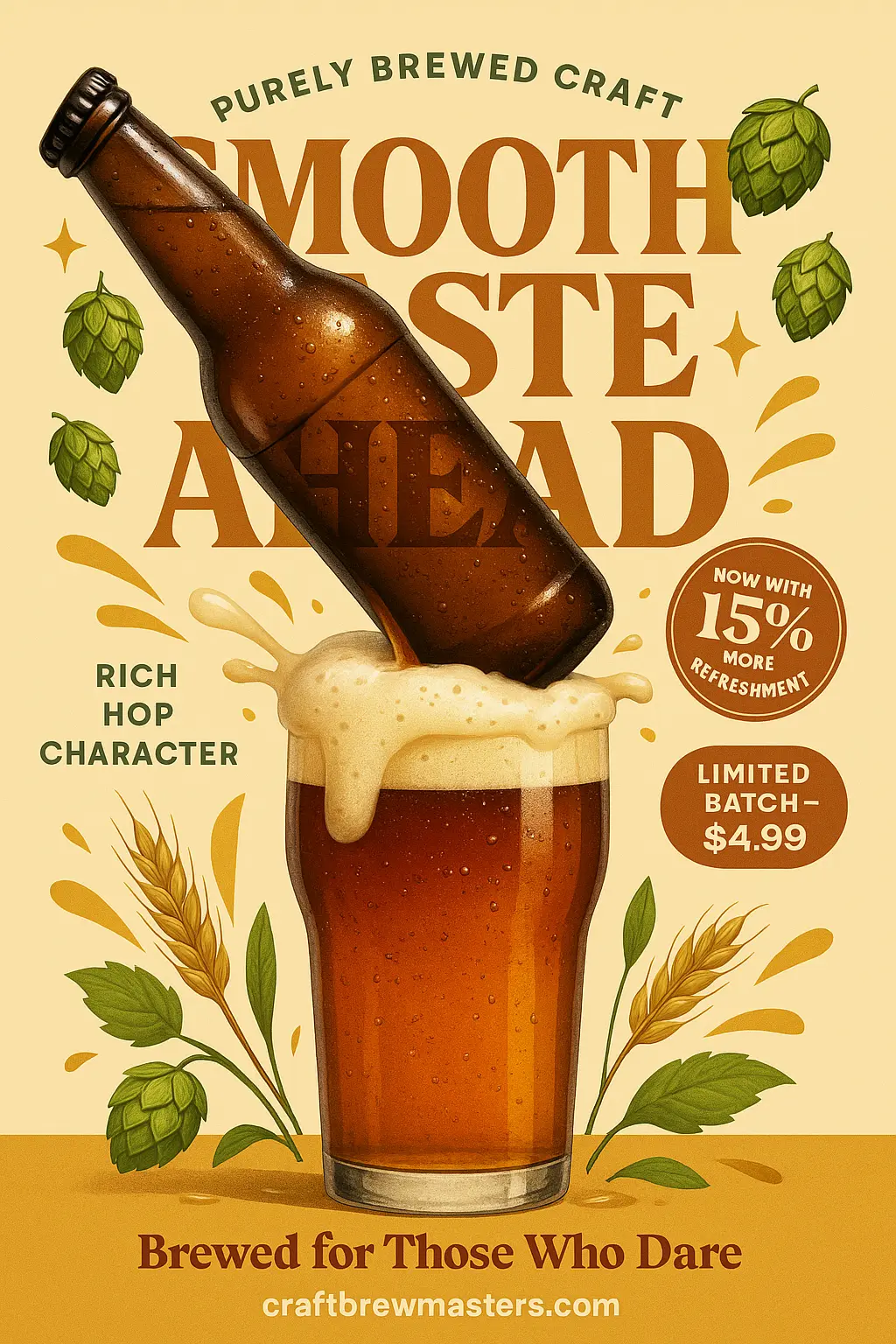 Modern Beer Poster template with craft bottle and pint glass