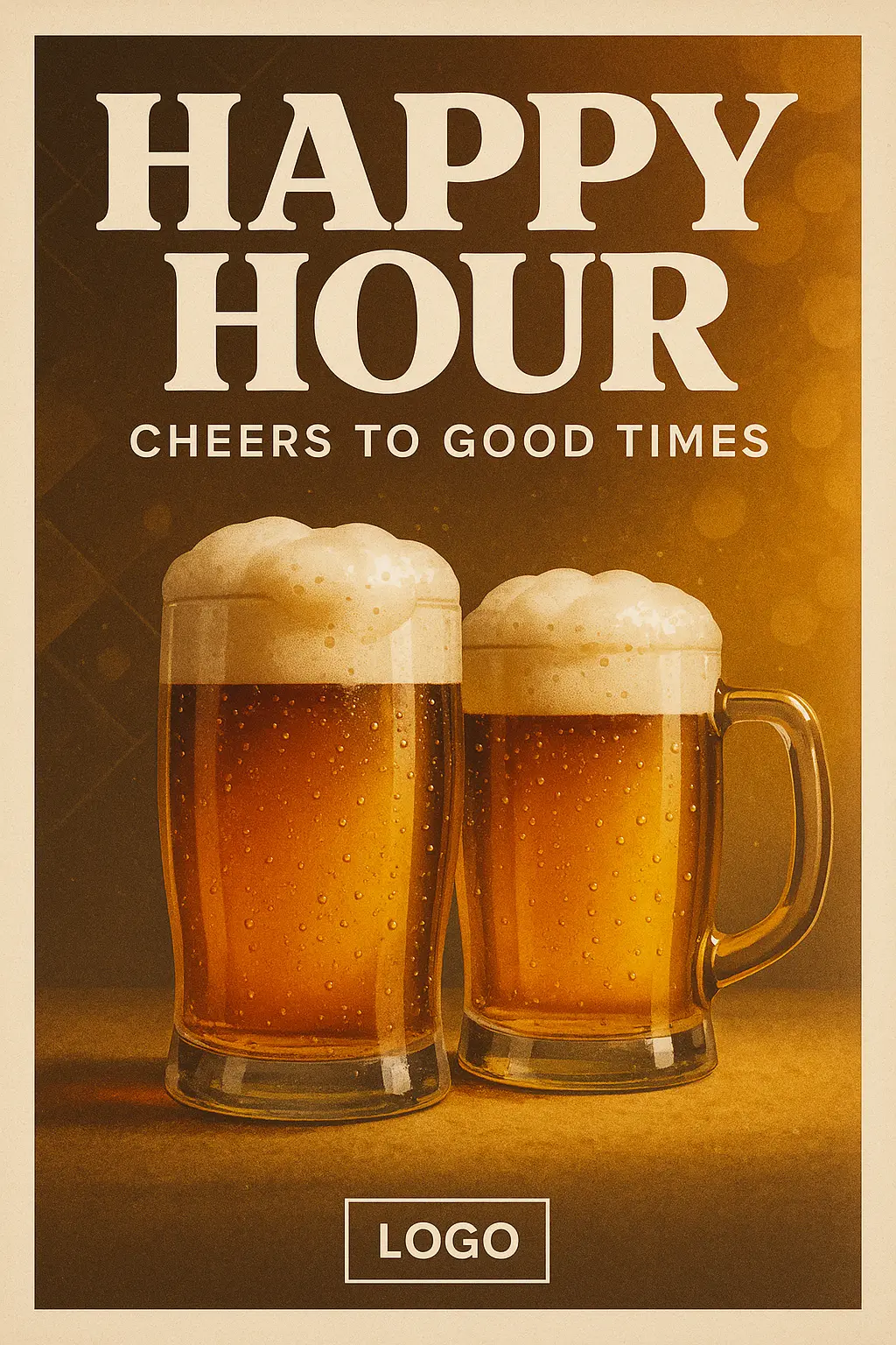 Beer Poster template featuring frosty beer mugs and warm lighting