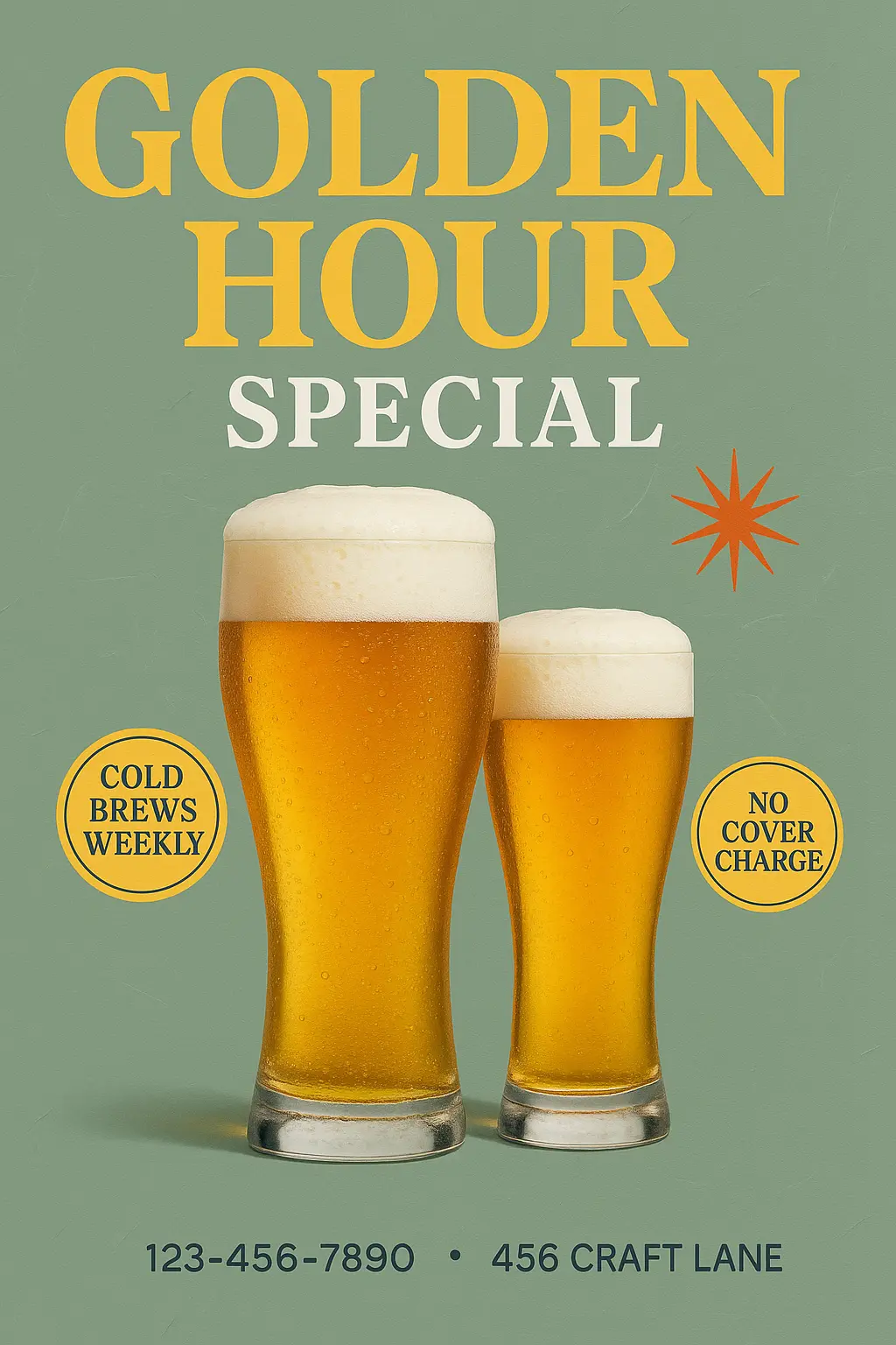 Modern Beer Poster template with pilsner glasses and promo badges