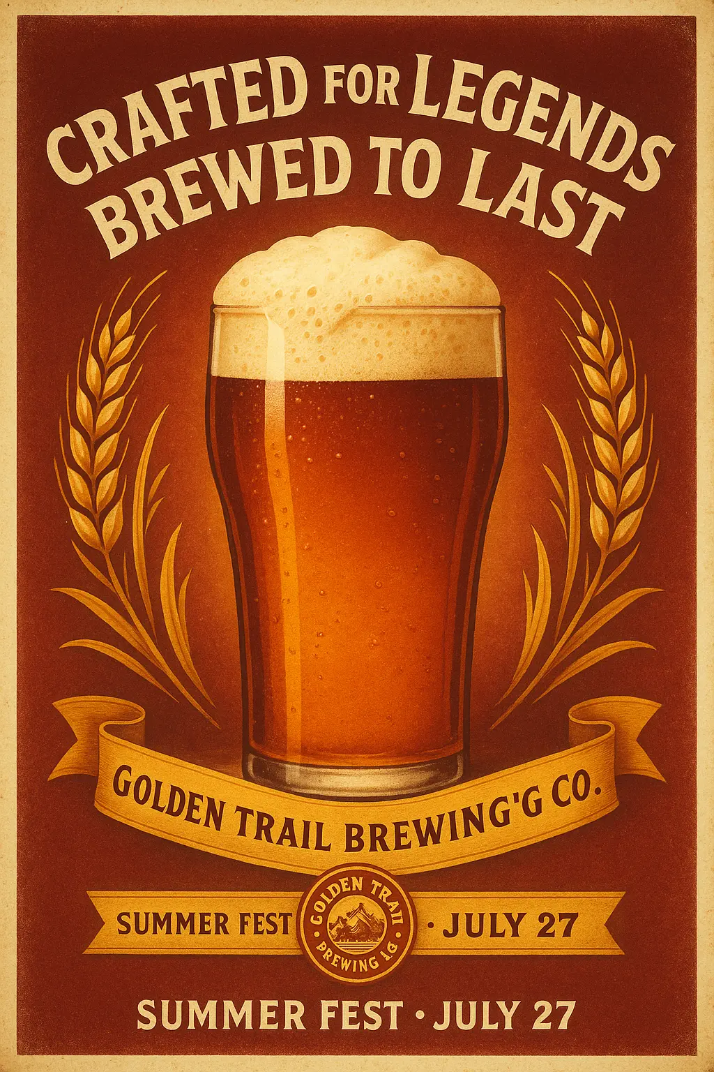Bold vintage Beer Poster template with pint glass and wheat