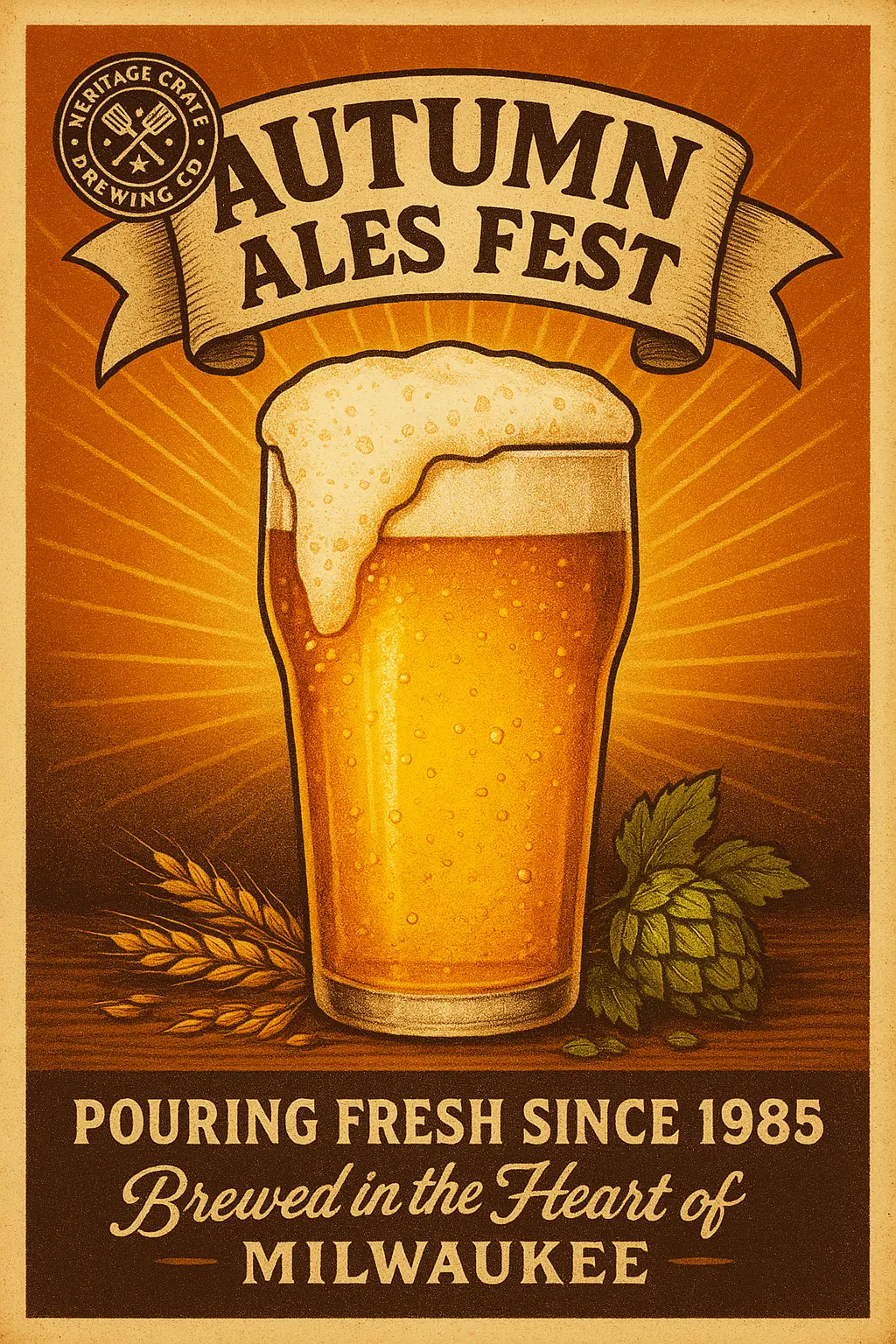Retro Beer Poster template with pint glass and warm tones
