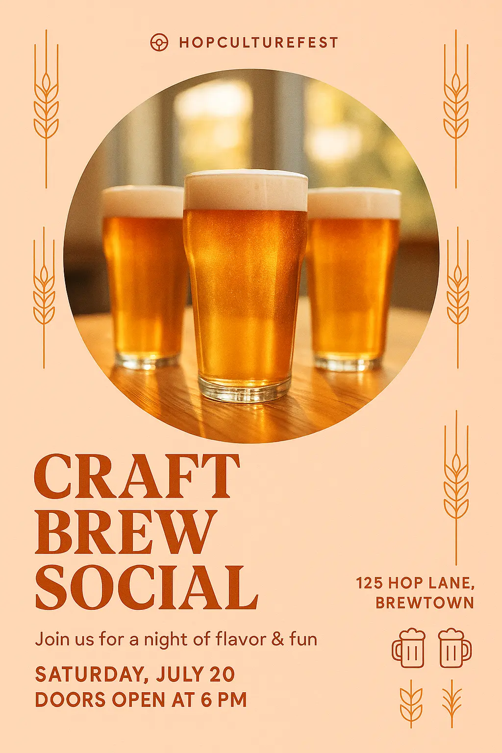 Beer Poster template with three pints and event details