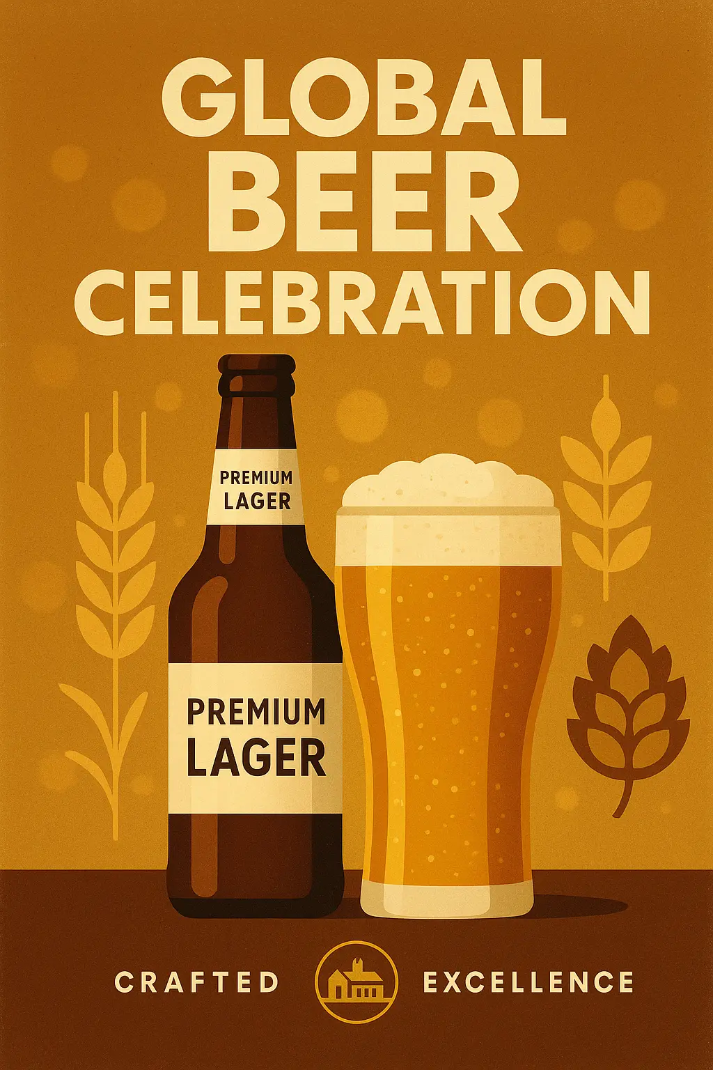 Beer Poster template featuring a premium lager bottle and frothy pint glass