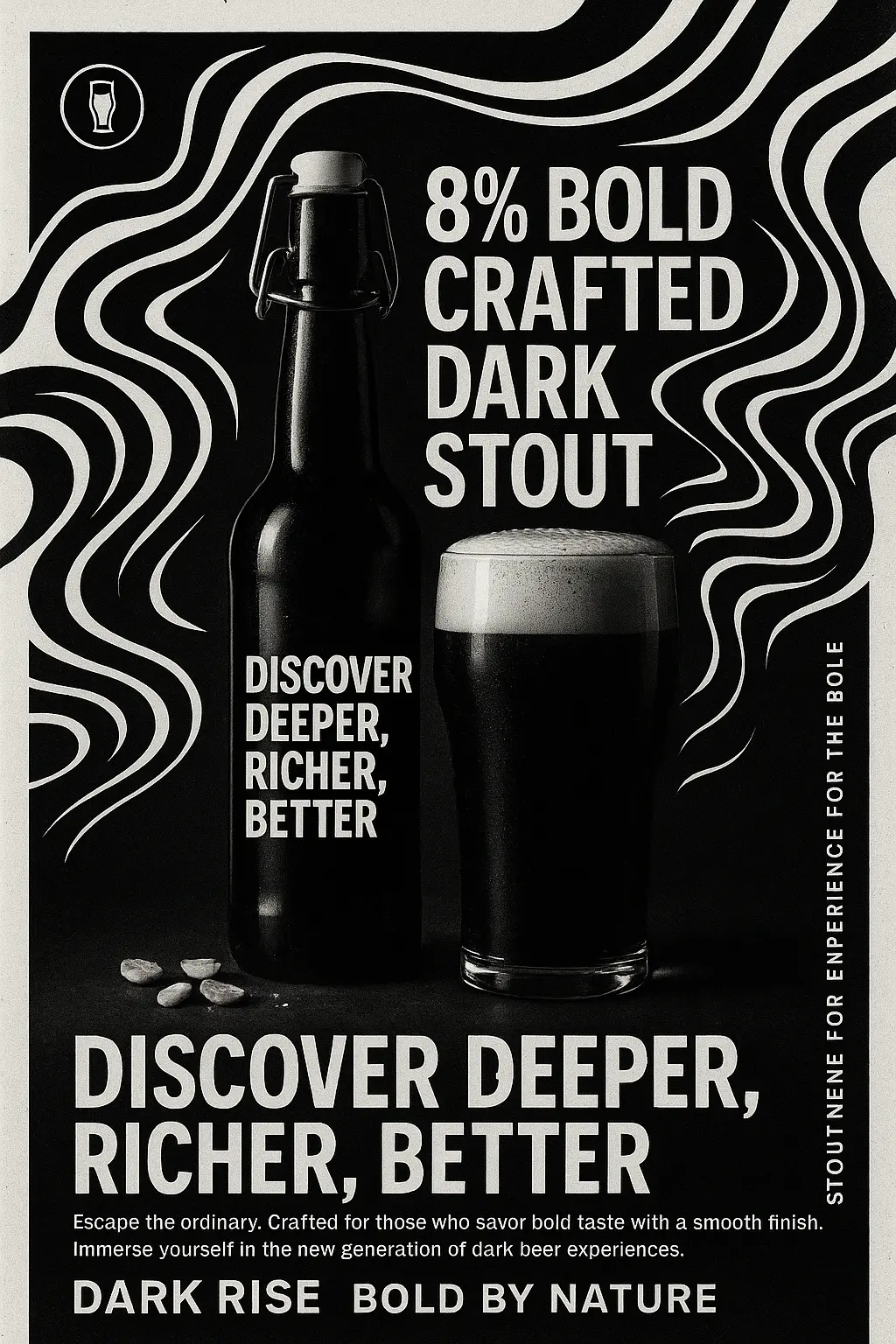 Modern Beer Poster template with dark stout bottle and pint glass