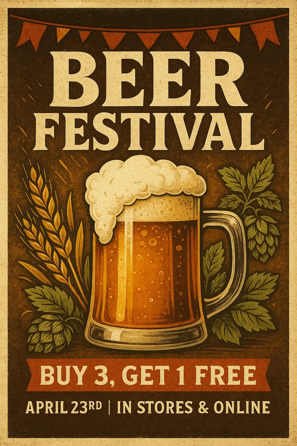 Beer Poster template featuring frothy beer mug and celebration elements