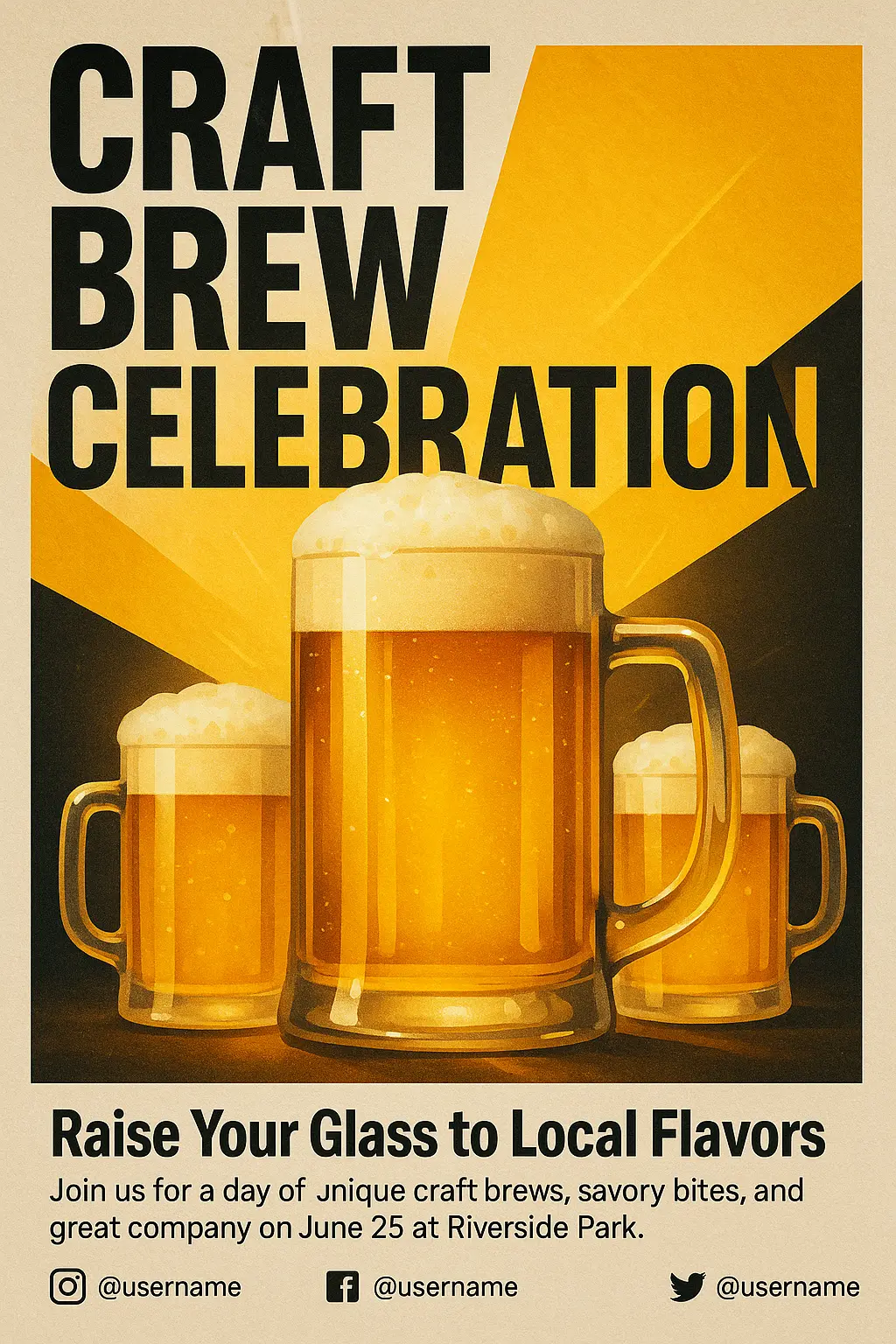 Beer Poster template with craft beer mugs and bold modern design