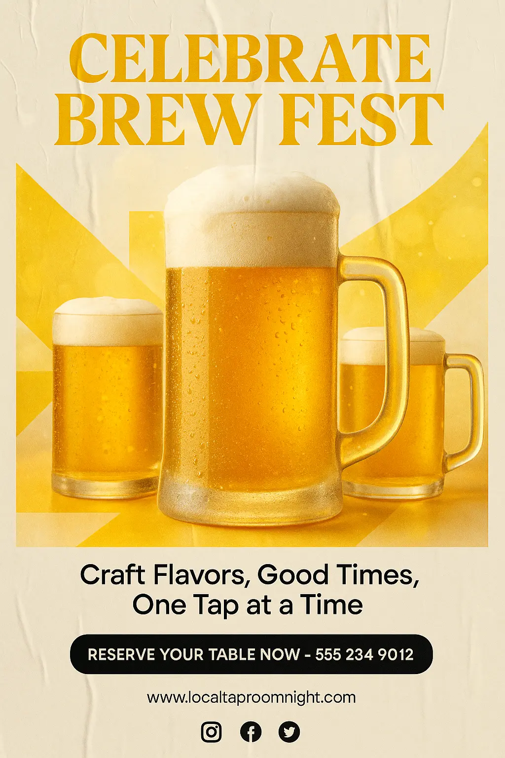 Bold Beer Poster template with frosty steins and modern layout