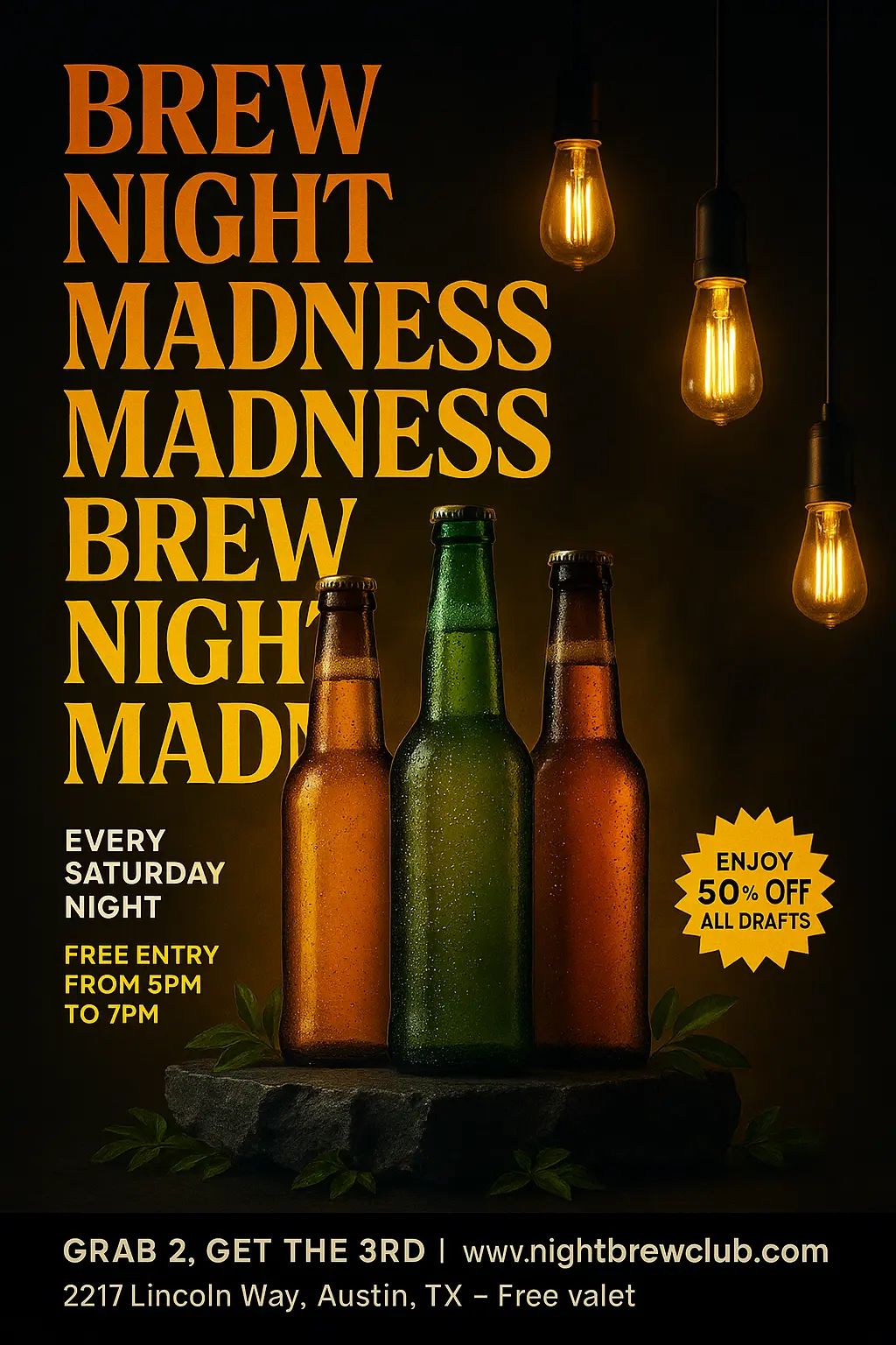 Bold Beer Poster template with glowing bottles and event text