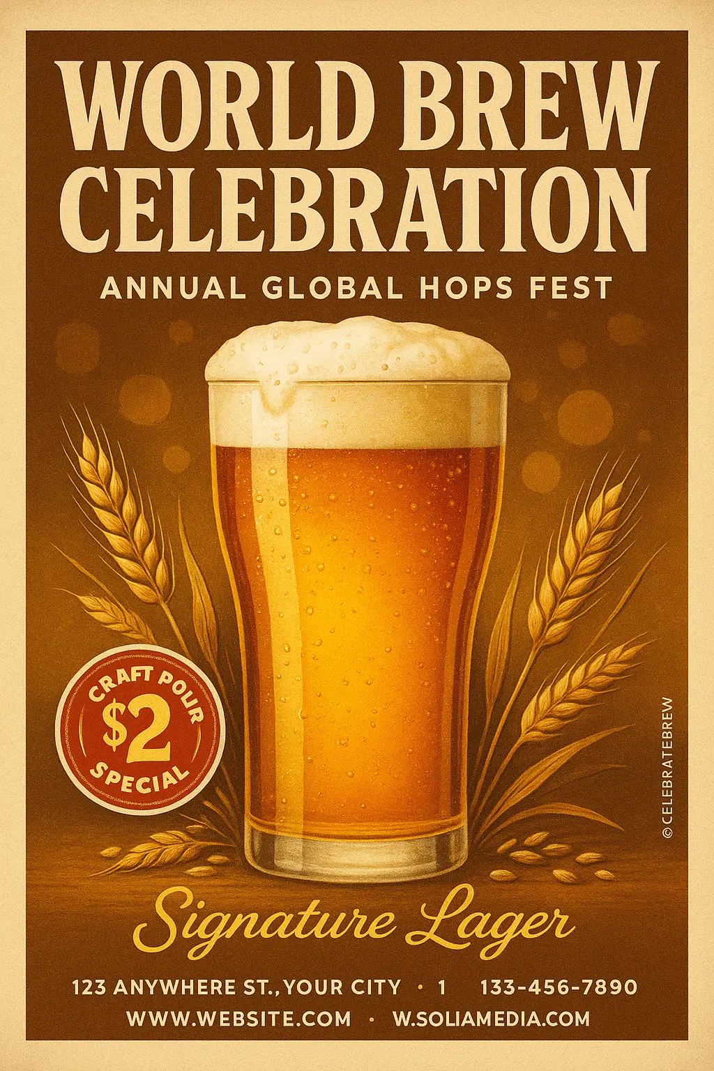 Retro Beer Poster template with frothy lager and event promo
