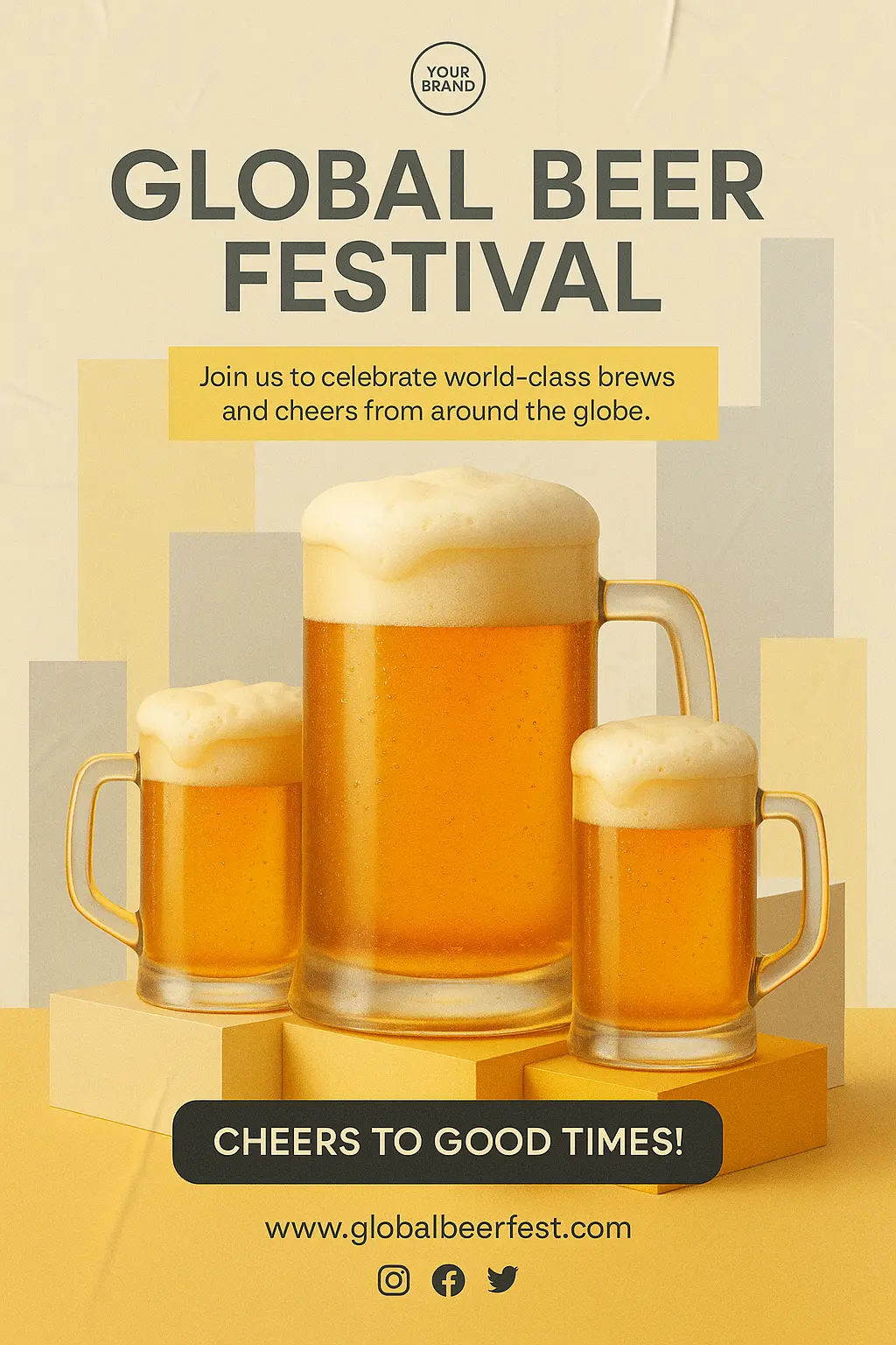 Beer Poster template with golden mugs and bold layout