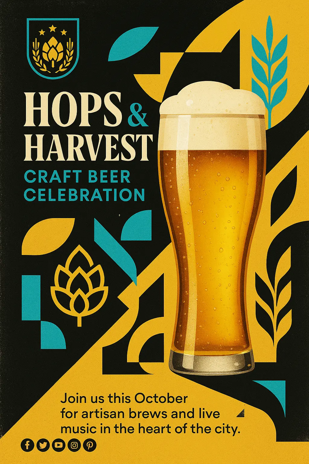 Modern Beer Poster template with frothy pilsner and bold layout