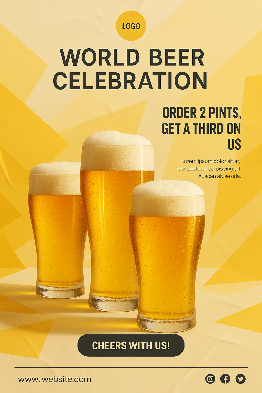Beer Poster template with golden pints and bold promo offer
