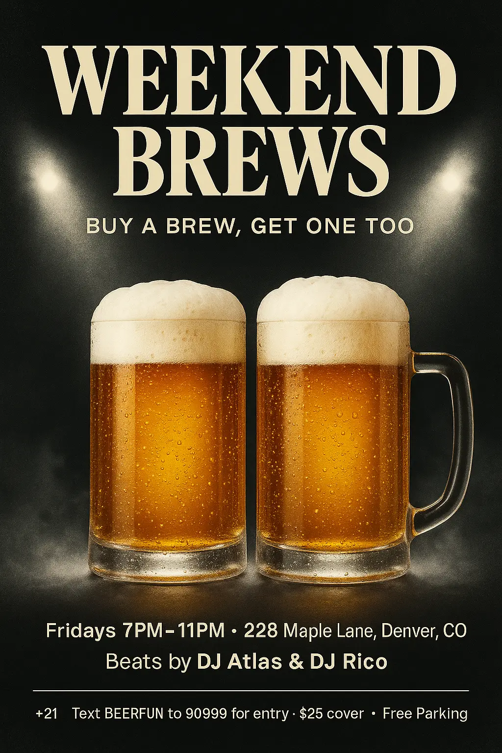 Modern Beer Poster template with two foamy mugs and bold layout