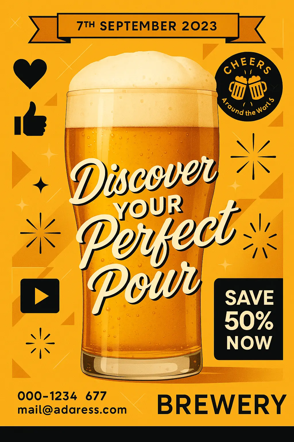 Bold Beer Poster template with frosty pint and event details