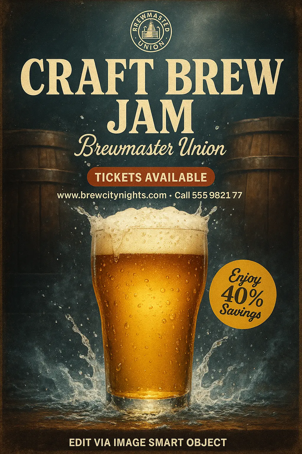Bold Beer Poster template with pint glass and splash effects