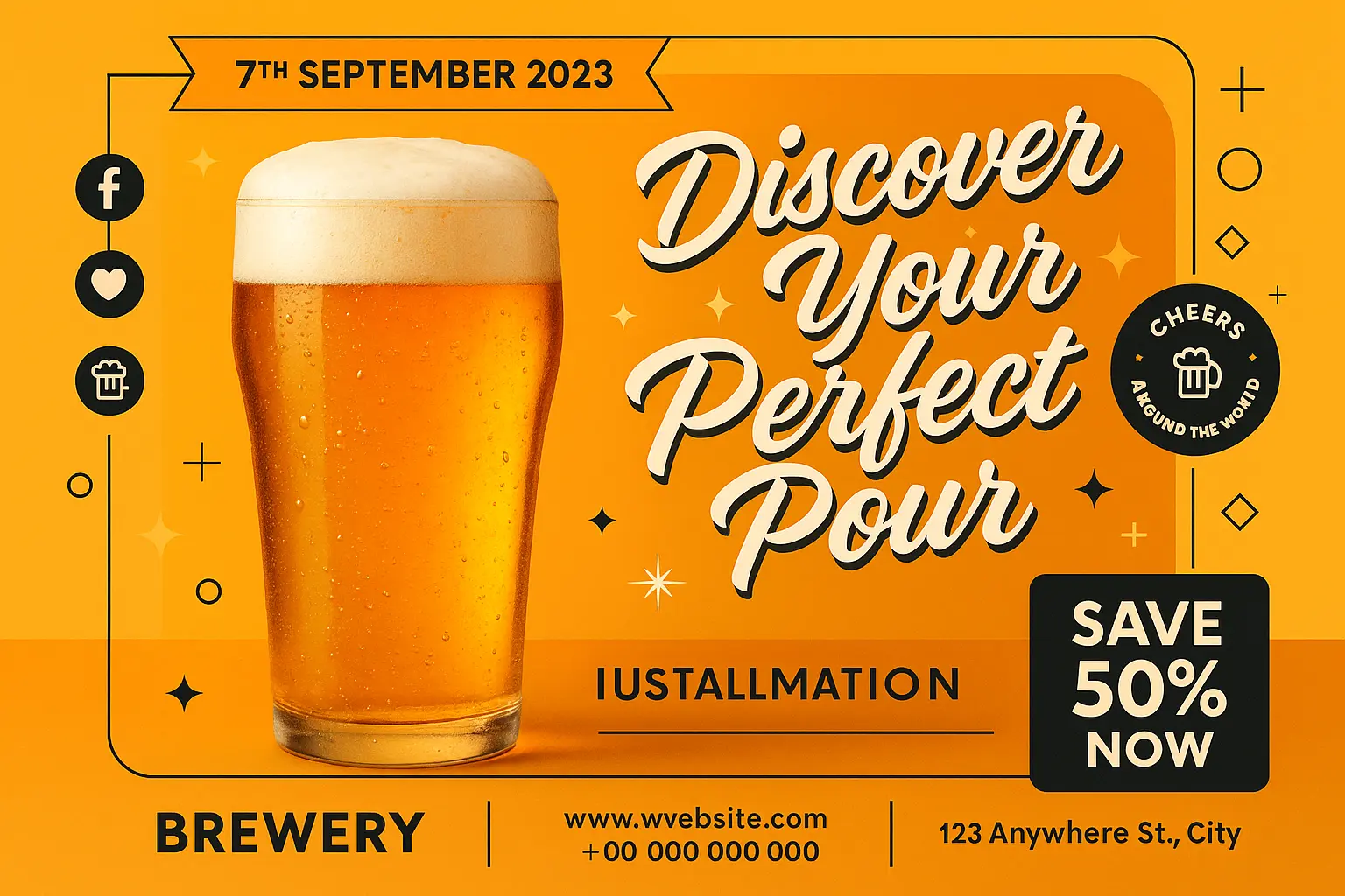 Bold Beer Poster template with pint glass and splash effects