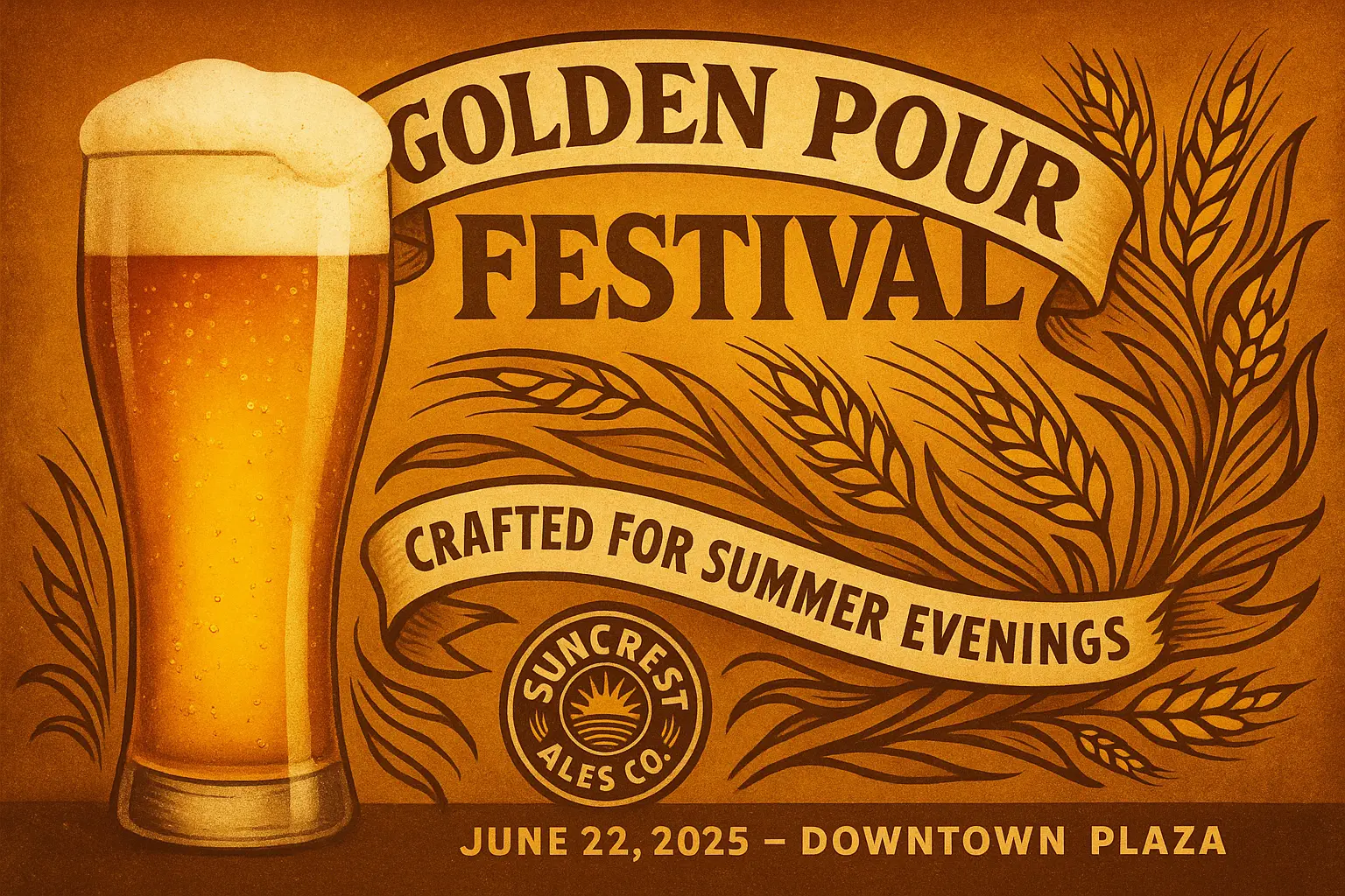 Vintage Beer Poster template with pint glass and golden tones