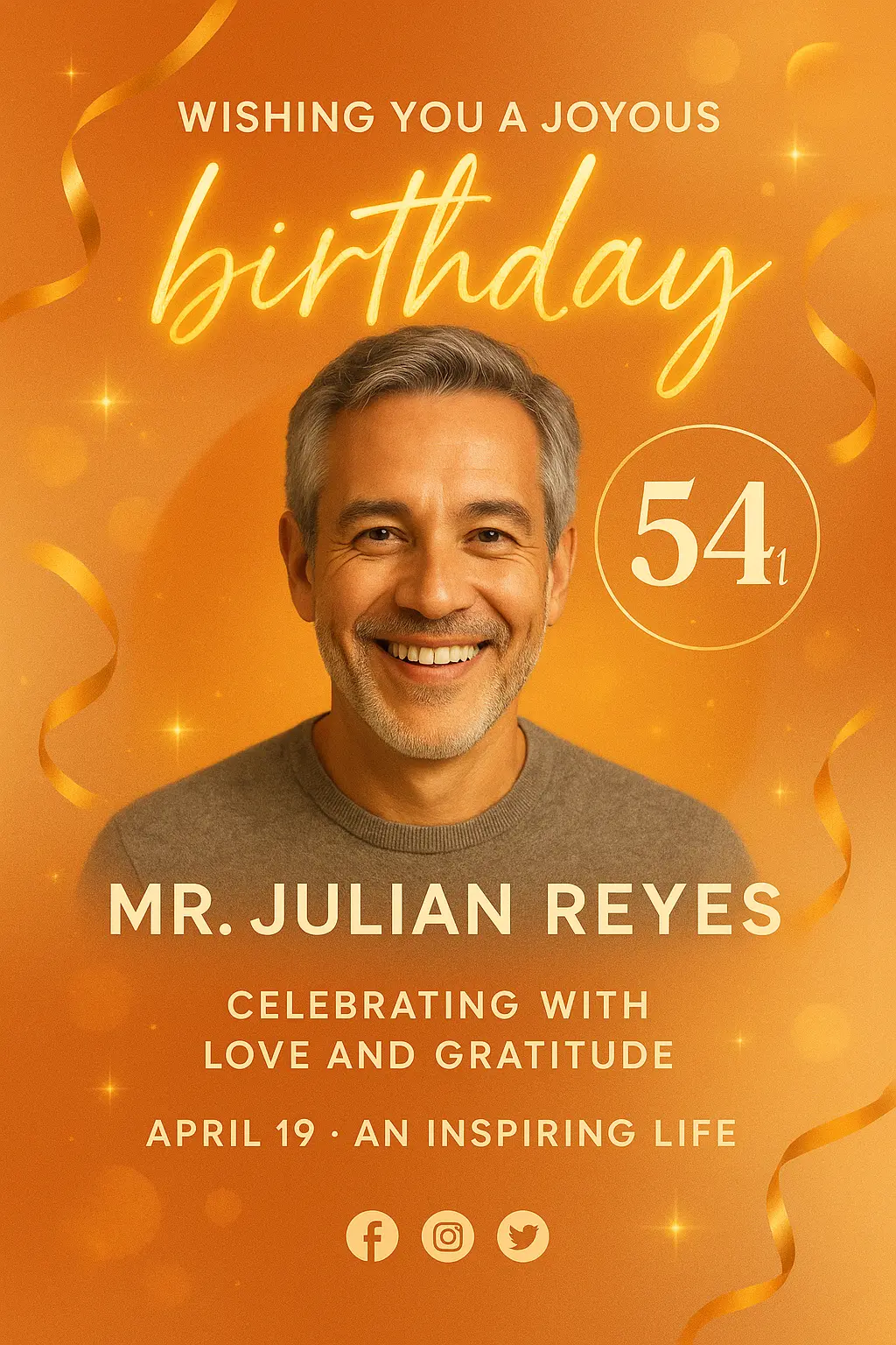 Elegant 54th Birthday Poster template with golden script text