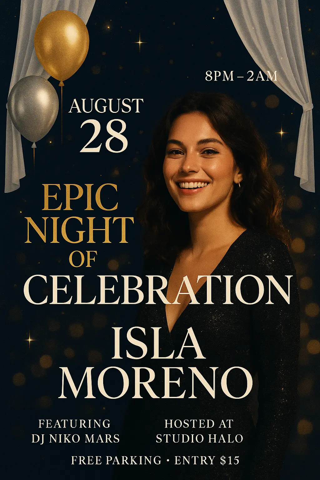 Elegant Birthday Poster template with model and sparkly decor