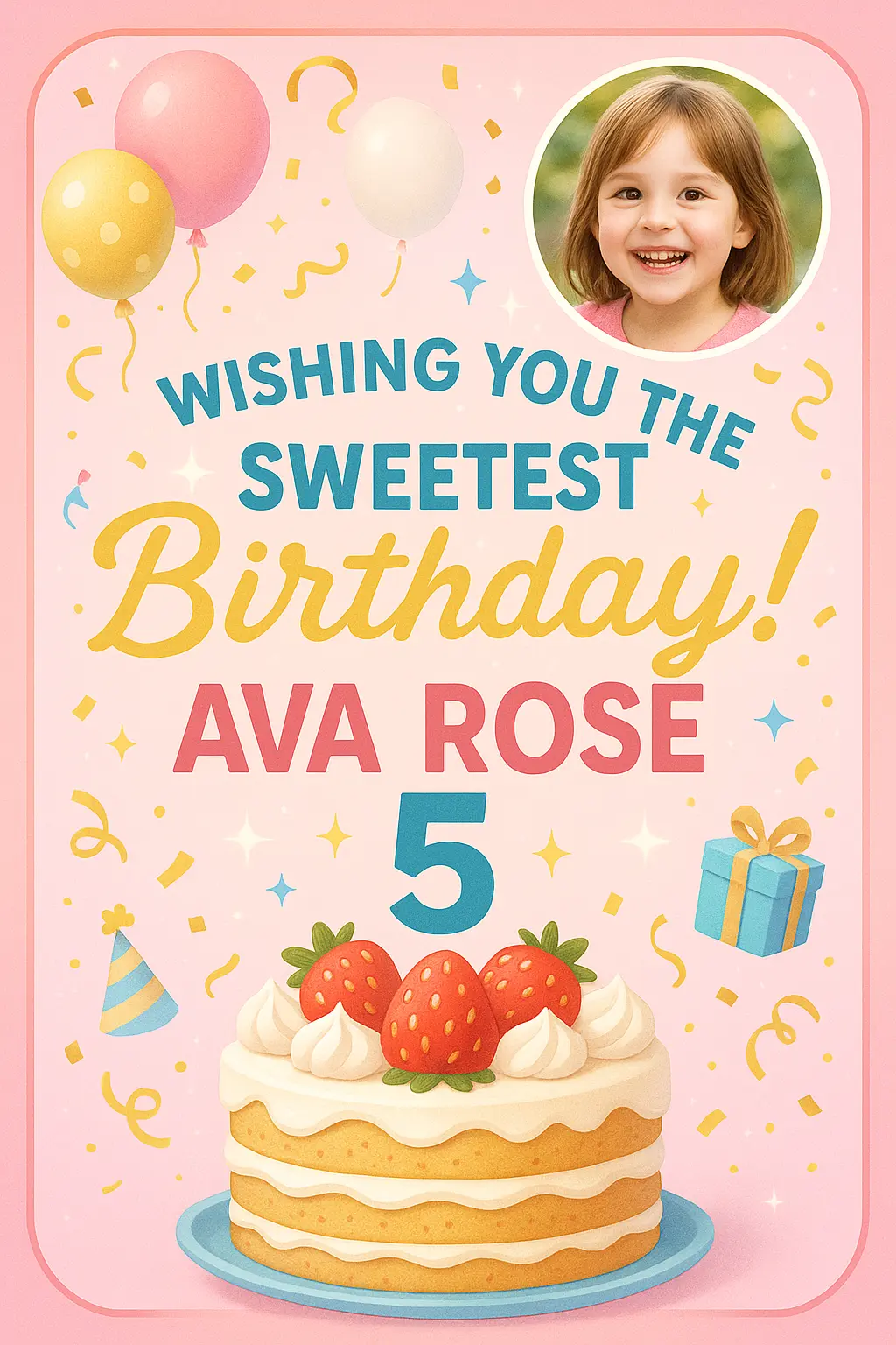 Playful Birthday Poster template with cake, balloons, and confetti