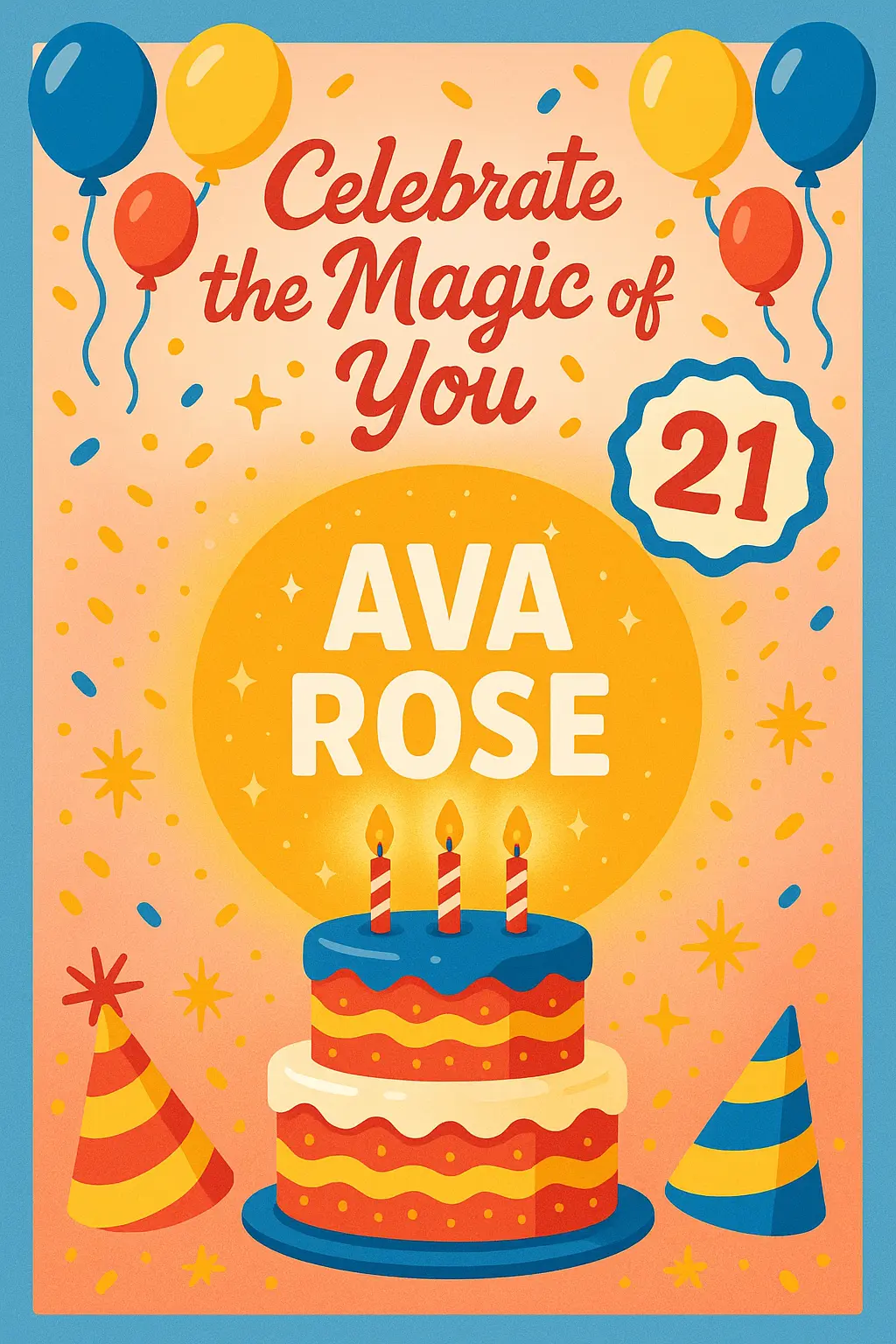 Colorful Birthday Poster template with balloons and cake