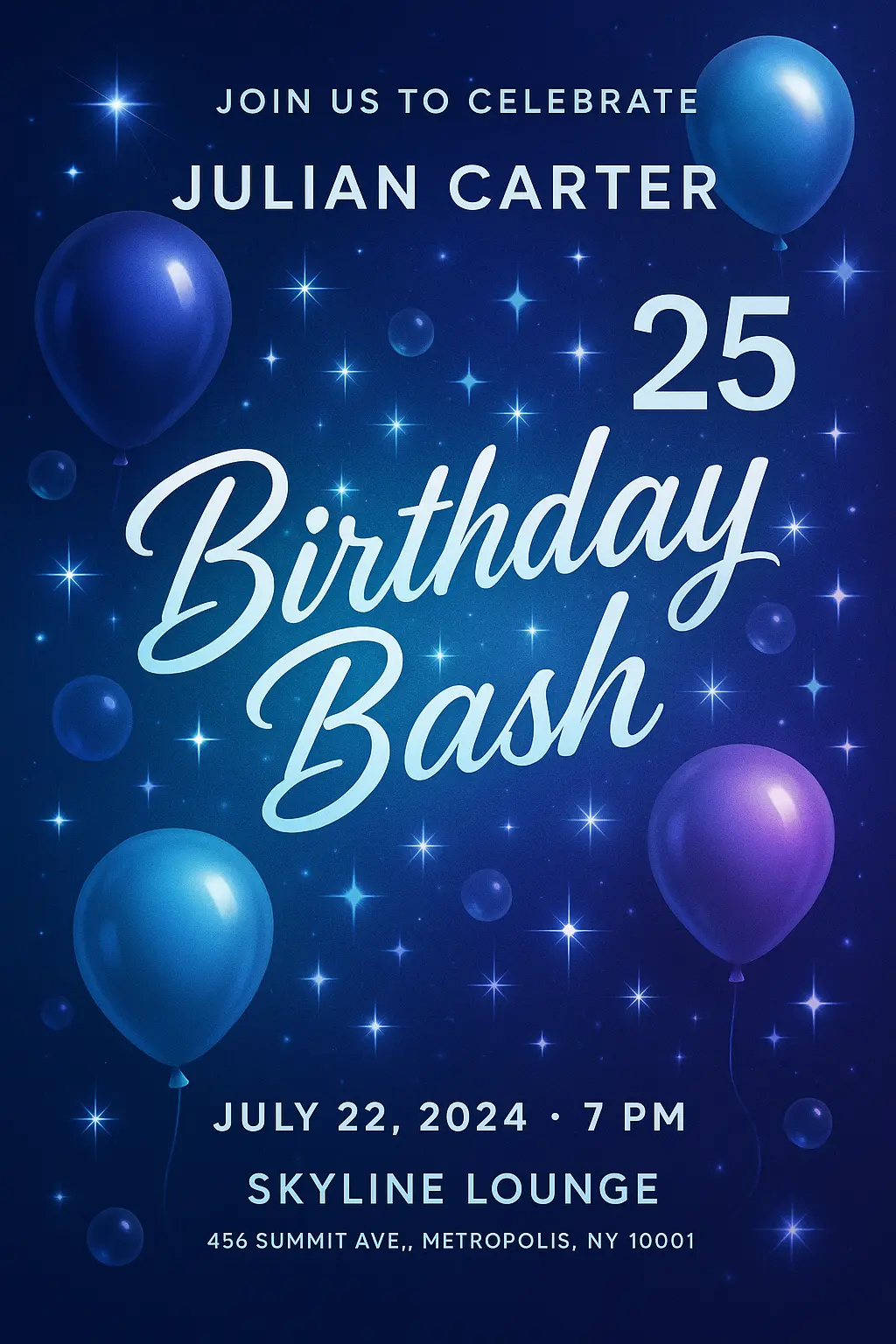 Elegant modern Birthday Poster template with stars and balloons