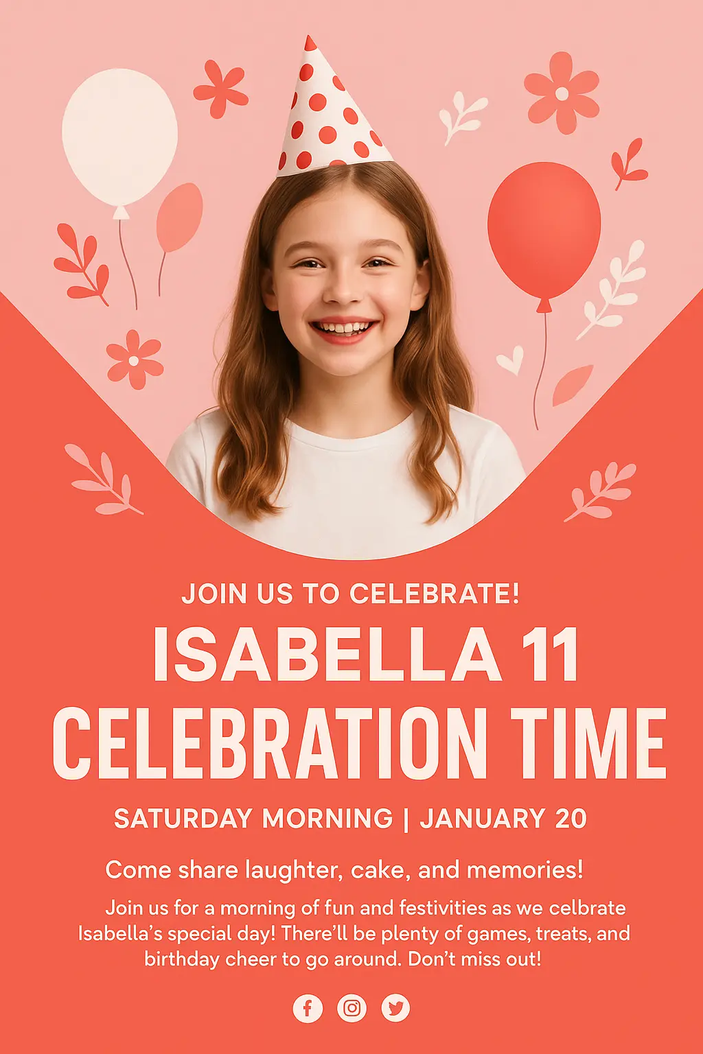 Minimalist Birthday Poster template with balloons and party hat