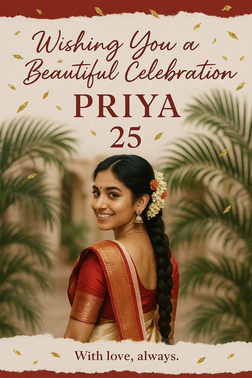 Elegant Birthday Poster template with woman in traditional attire