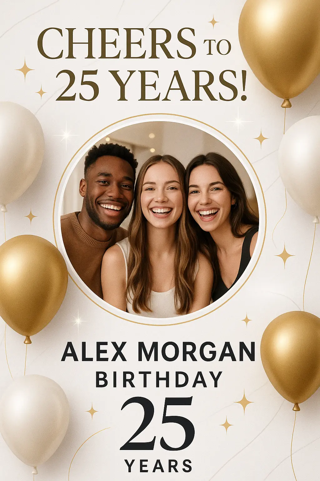 Elegant Birthday Poster template with photo, balloons, and gold accents