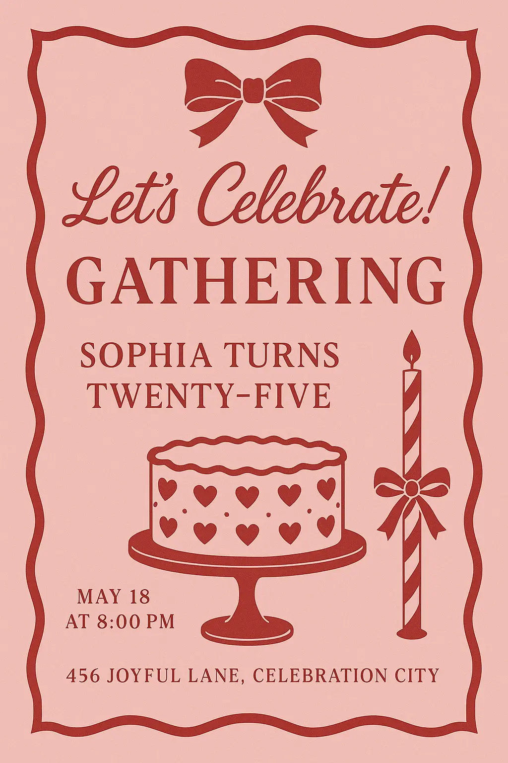 Elegant pink Birthday Poster template with cake and candle