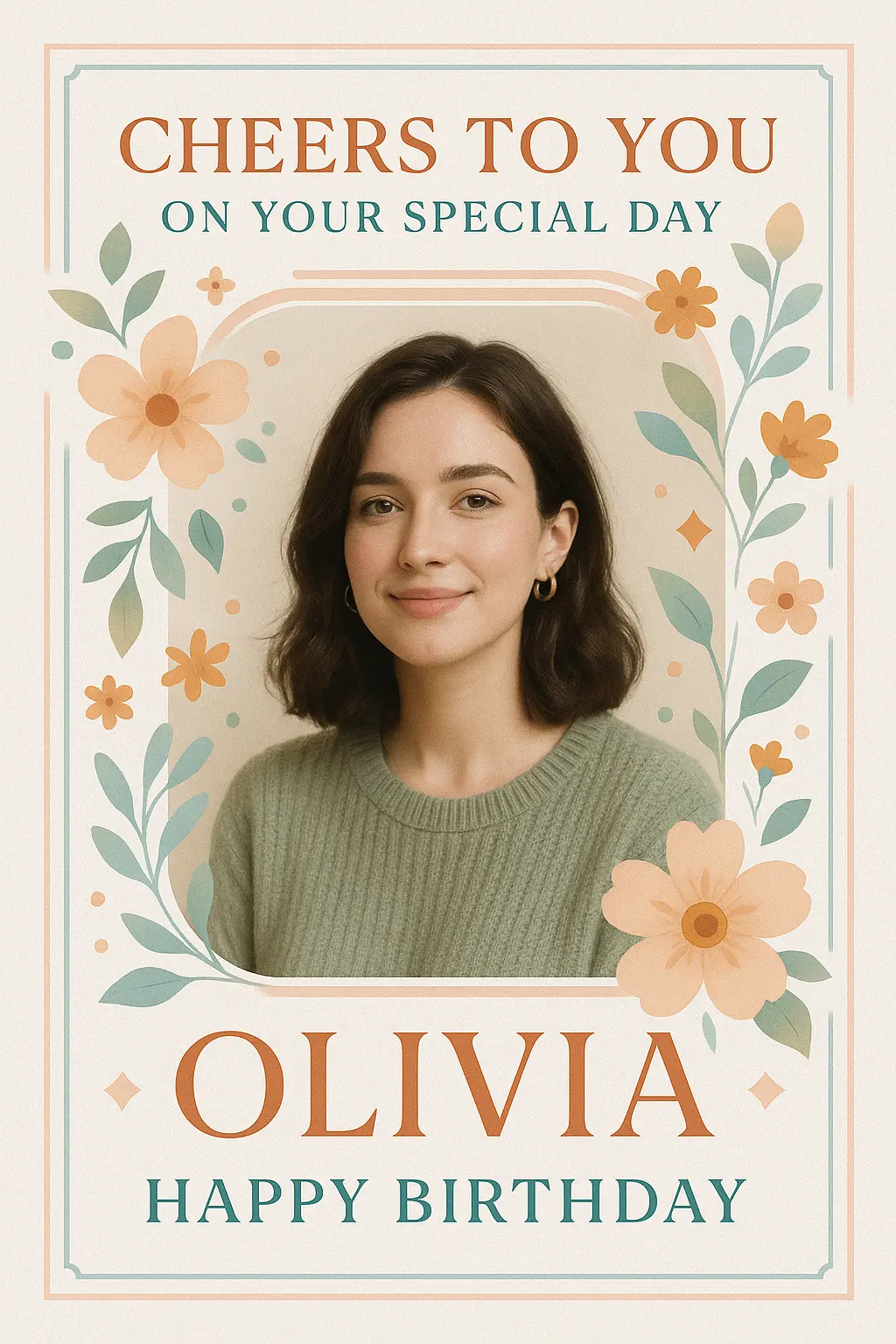 Birthday Poster template with floral accents and elegant serif typography