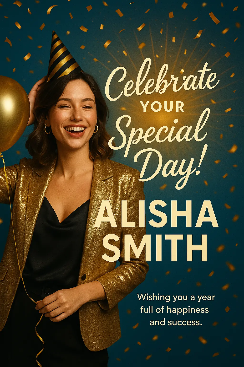 Birthday Poster template for adult woman with confetti and glowing text