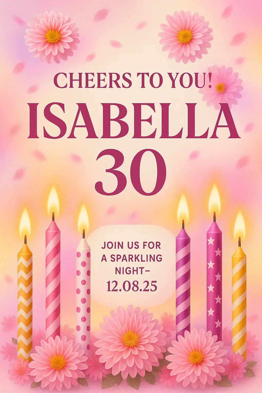 Elegant Birthday Poster template with candles and floral accents