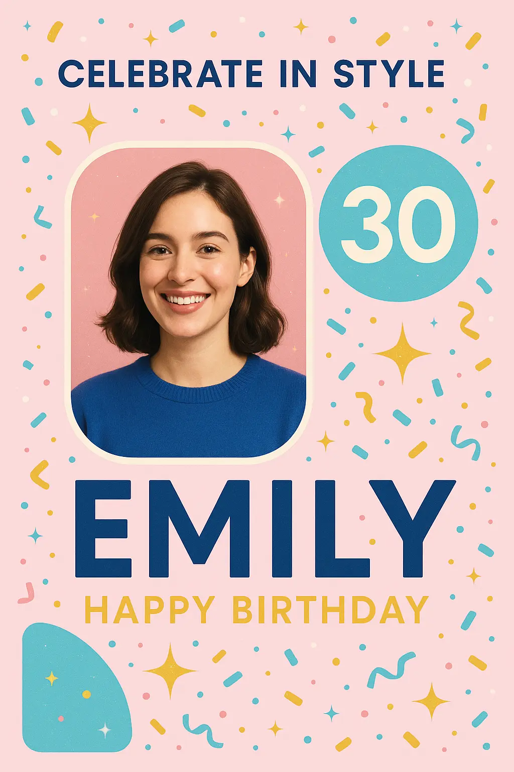 Birthday Poster template with festive confetti and bold text.