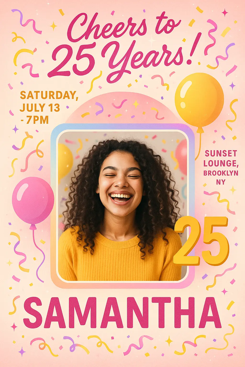 Colorful Birthday Poster template with balloons and confetti