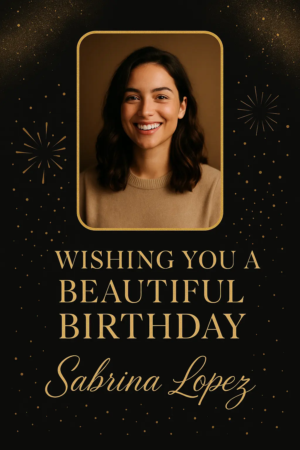 Elegant modern Birthday Poster template with gold sparkles and photo